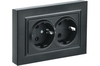 Розетка силовая двойная встраиваемая IEK Brite с заземлением, цвет черный, арт. BR-R21-16-K02-F