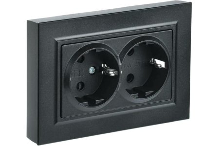Розетка силовая двойная встраиваемая IEK Brite с заземлением, цвет черный, арт. BR-R21-16-K02-F