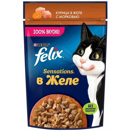 Корм консервированный для кошек FELIX Sensations курица и морковь в желе 75г