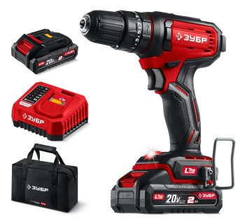 Дрель-шуруповерт аккумуляторная Зубр ДШУ-40-22 Li-lon 20В 2x2Ач 40Нм