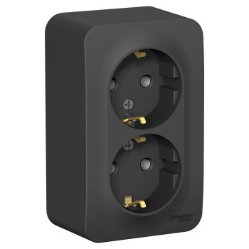 Розетка силовая двойная накладная Schneider Electric Blanca с заземлением, цвет антрацит, арт. BLNRA010216