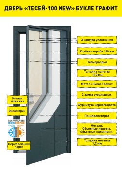 Дверь входная Тесей-100 960х2050 (мм) букле графит -  букле графит