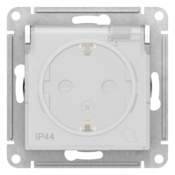 Розетка силовая одноместная встраиваемая Schneider Electric AtlasDesign Aqua IP44 с заземлением, цвет белый, арт. ATN440146