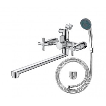 Смеситель для ванны двуручный длинный излив Voda Dive  цвет хром