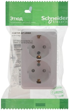Розетка силовая двойная накладная Schneider Electric Этюд с заземлением, цвет белый, арт. PA16-008B