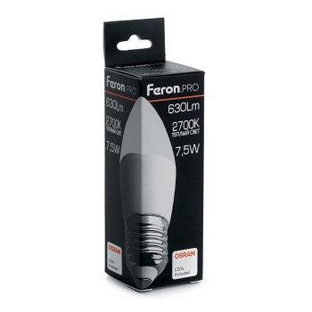Лампа светодиодная Feron Pro E27 7,5Вт 2700К теплый белый свеча (С)