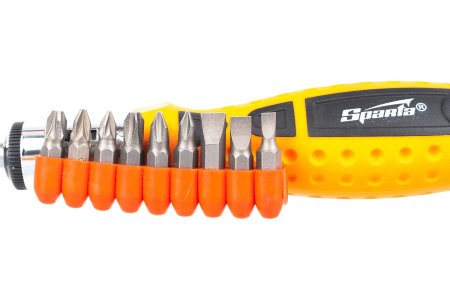 Отвертка реверсивная с набором бит Sparta РН1/2/3;PZ1/2/3;SL5/6 9 шт