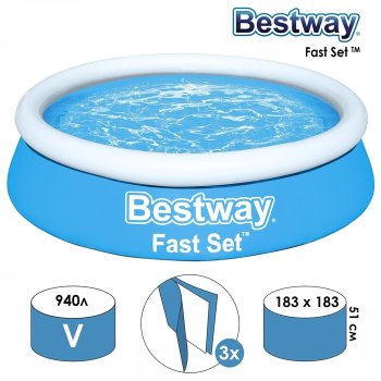 Бассейн надувной INTEX Fast Set 183х183х51см 940л