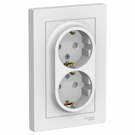 Розетка силовая двойная встраиваемая Schneider Electric AtlasDesign с заземлением, цвет белый, арт. ATN000126