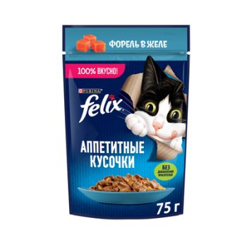 Корм консервированный для кошек FELIX Аппетитные кусочки форель в желе 75г