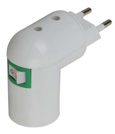 Патрон переходник вилка c выключателем ЭРА E27 белый термопластик