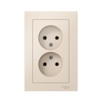 Розетка силовая двойная встраиваемая Schneider Electric AtlasDesign без заземления, цвет бежeвый, арт. ATN000220