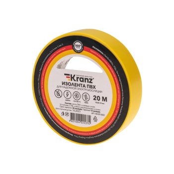 Изолента ПВХ Kranz 15мм*20м жёлтая, до 6000В