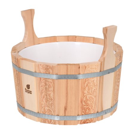 Ушат Банные штучки Цветочный орнамент с пластиковой вставкой липа 9л