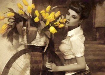 Картина на холсте Девушка с тюльпанами 50х 70см Картина на холсте Девушка с тюльпанами 50х 70см