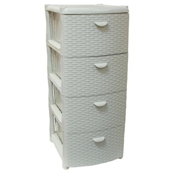 Комод пластик Белый ротанг 4 секции белый