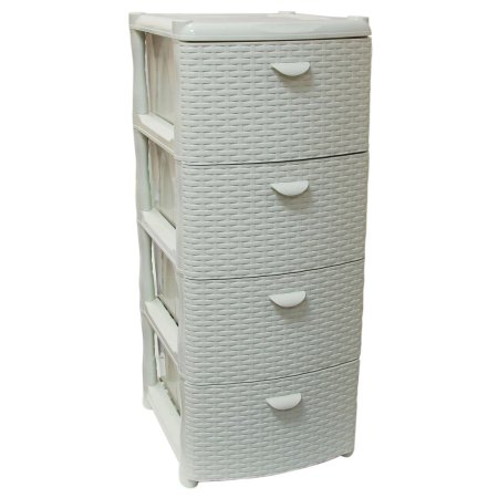 Комод пластик Белый ротанг 4 секции белый