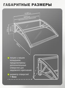 Козырек (навес) защитный одинарный усиленный поликарбонат серый каркас