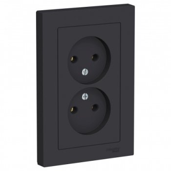 Розетка силовая двойная встраиваемая Schneider Electric AtlasDesign без заземления, цвет карбон, арт. ATN001020