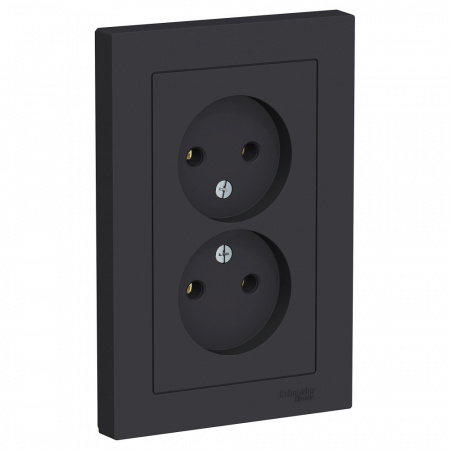 Розетка силовая двойная встраиваемая Schneider Electric AtlasDesign без заземления, цвет карбон, арт. ATN001020