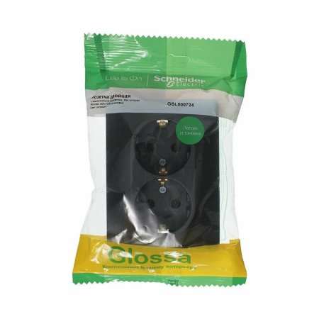 Розетка силовая двойная встраиваемая Schneider Electric Glossa с заземлением, цвет антрацит, арт. GSL000724