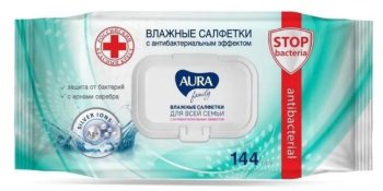 Салфетки влажные Aura Для всей семьи антибактериальные  144шт