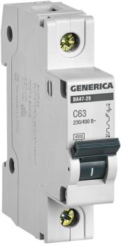 Автоматический выключатель IEK GENERICA 1P 63А хар-ка C 4,5кА арт.MVA21-1-063-C-G