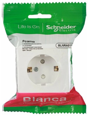 Розетка силовая одноместная накладная Schneider Electric Blanca с заземлением, цвет белый, арт. BLNRA010111