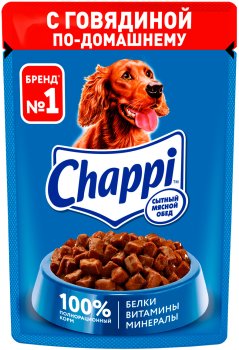 Корм консервированный для собак Chappi По домашнему говядина в соусе 85г