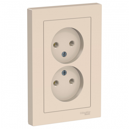 Розетка силовая двойная встраиваемая Schneider Electric AtlasDesign без заземления, цвет бежeвый, арт. ATN000220