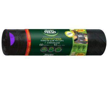 Пакеты для мусора Master Fresh суперпрочные 60л 10шт 30мкм с ручками