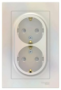 Розетка силовая двойная встраиваемая Schneider Electric AtlasDesign с заземлением, цвет жемчуг, арт. ATN000426