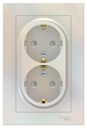 Розетка силовая двойная встраиваемая Schneider Electric AtlasDesign с заземлением, цвет жемчуг, арт. ATN000426