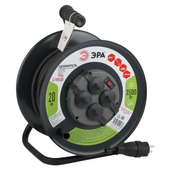 Удлинитель на металлической катушке ЭРА 4 розетки с выключателем с заземлением 20 м 16А IP44
