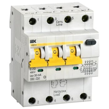 Автомат дифференциальный IEK KARAT 4 6кА 20А арт.MAD22-6-020-C-30