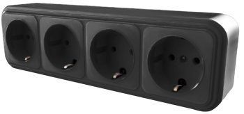 Розетка силовая четверная накладная STEKKER Брест с заземлением, цвет черный, арт. PST16-61-20