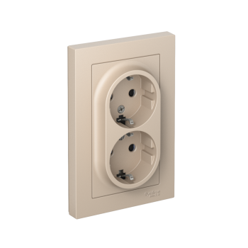 Розетка силовая двойная встраиваемая Schneider Electric AtlasDesign с заземлением, цвет песочный, арт. ATN001226
