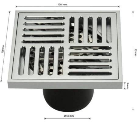 Трап вертикальный прямой  100х100х50мм хром