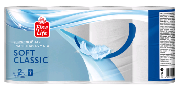Бумага туалетная Fine Life Soft Classic 8шт