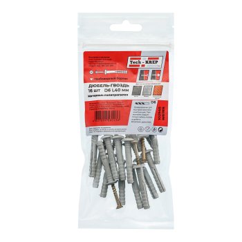 Дюбель распорный 6х40 мм 16 шт полипропиленовый с грибовидным бортиком