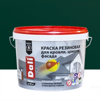 Краска водно-дисперсионная Dali резиновая фасадная зеленая 12 кг
