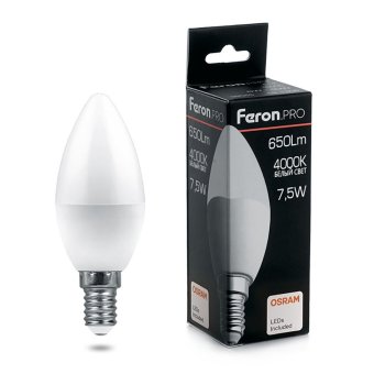 Лампа светодиодная Feron Pro Е14 7,5Вт 4000К нейтральный белый свеча (С)