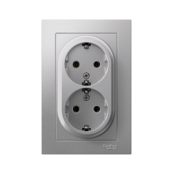 Розетка силовая двойная встраиваемая Schneider Electric AtlasDesign с заземлением, цвет алюминий, арт. ATN000324