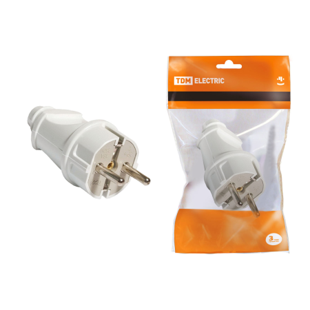 Вилка штепсельная TDM 16А 250В 2К+З белая прямая IP20