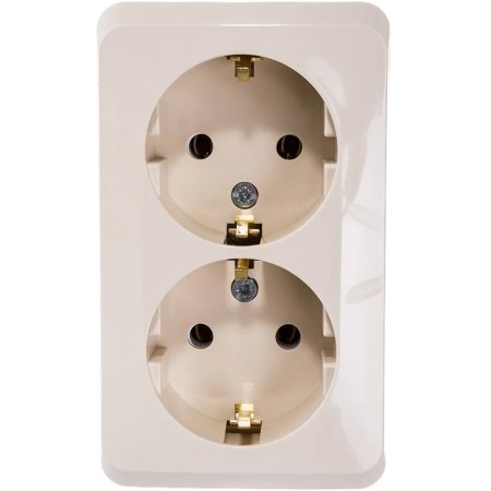 Розетка силовая двойная накладная Schneider Electric Этюд с заземлением, цвет кремовый, арт. PA16-007K