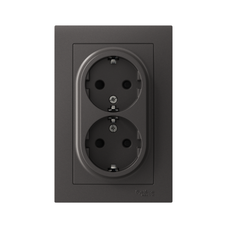Розетка силовая двойная встраиваемая Schneider Electric AtlasDesign с заземлением, цвет базальт, арт. ATN001426