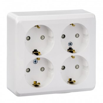 Розетка силовая четырехместная накладная Schneider Electric Этюд с заземлением, цвет белый, арт. PA16-208B