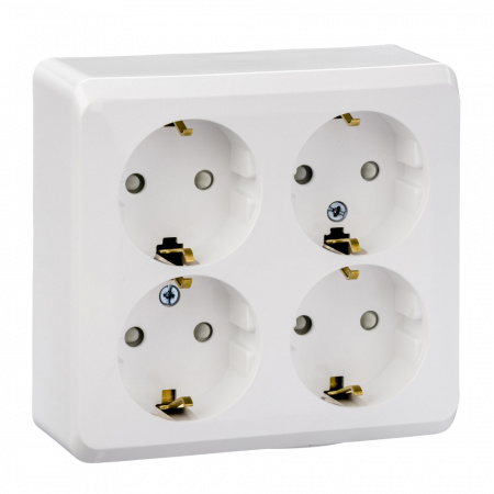 Розетка силовая четырехместная накладная Schneider Electric Этюд с заземлением, цвет белый, арт. PA16-208B