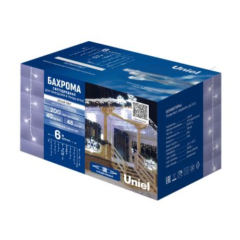 Гирлянда для улицы бахрома 6м белый холодный 200 LED ламп прозрачный провод