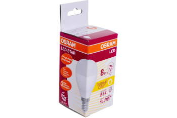 Лампа светодиодная Osram Е14 8Вт 830К теплый белый шар (G)